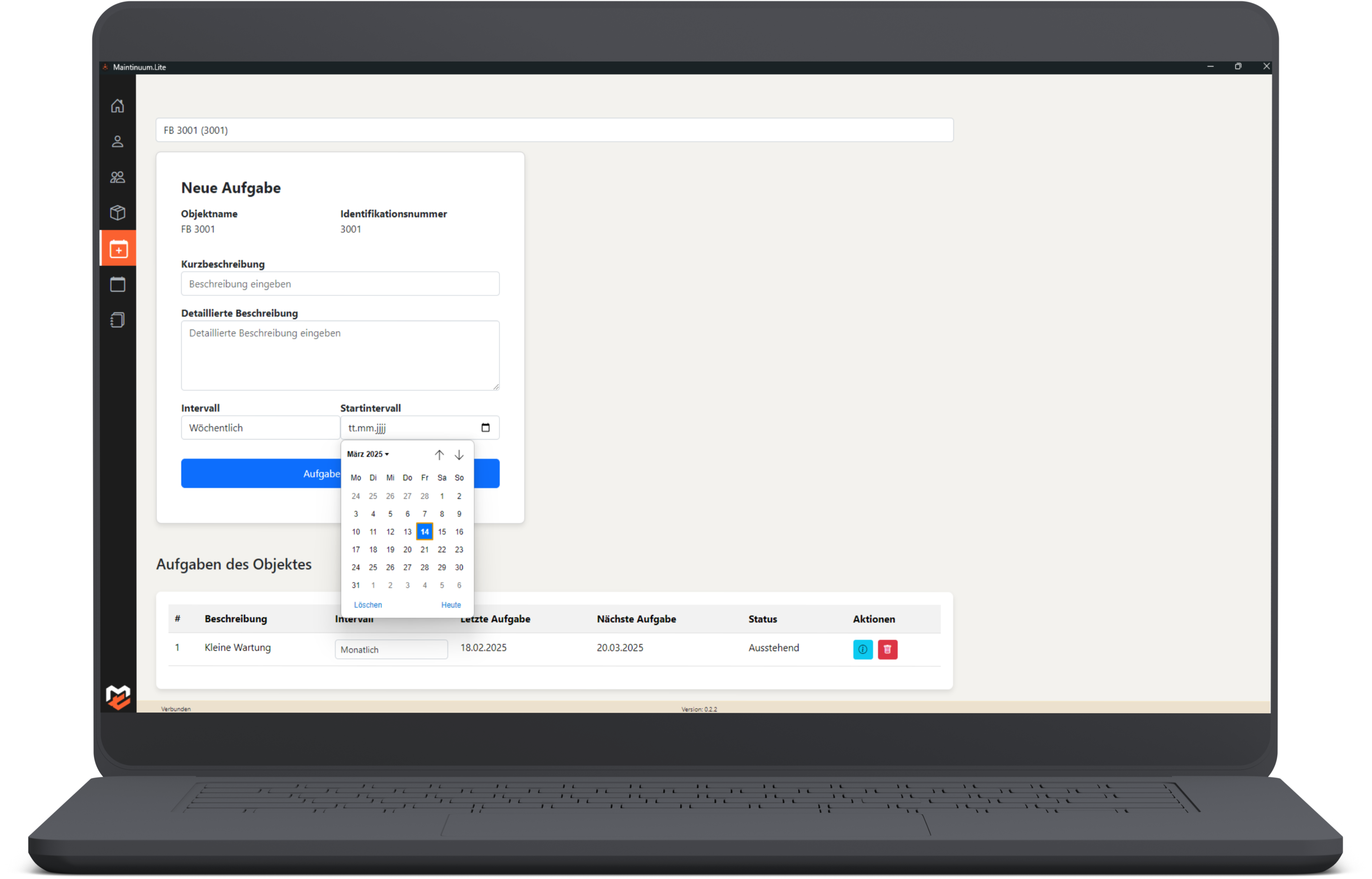 Maintinuum.Lite Oberfläche